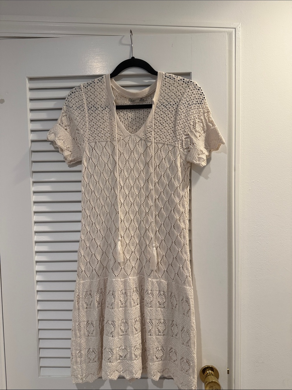 Dex Cream Crochet Midi Dress with Tassel Tie